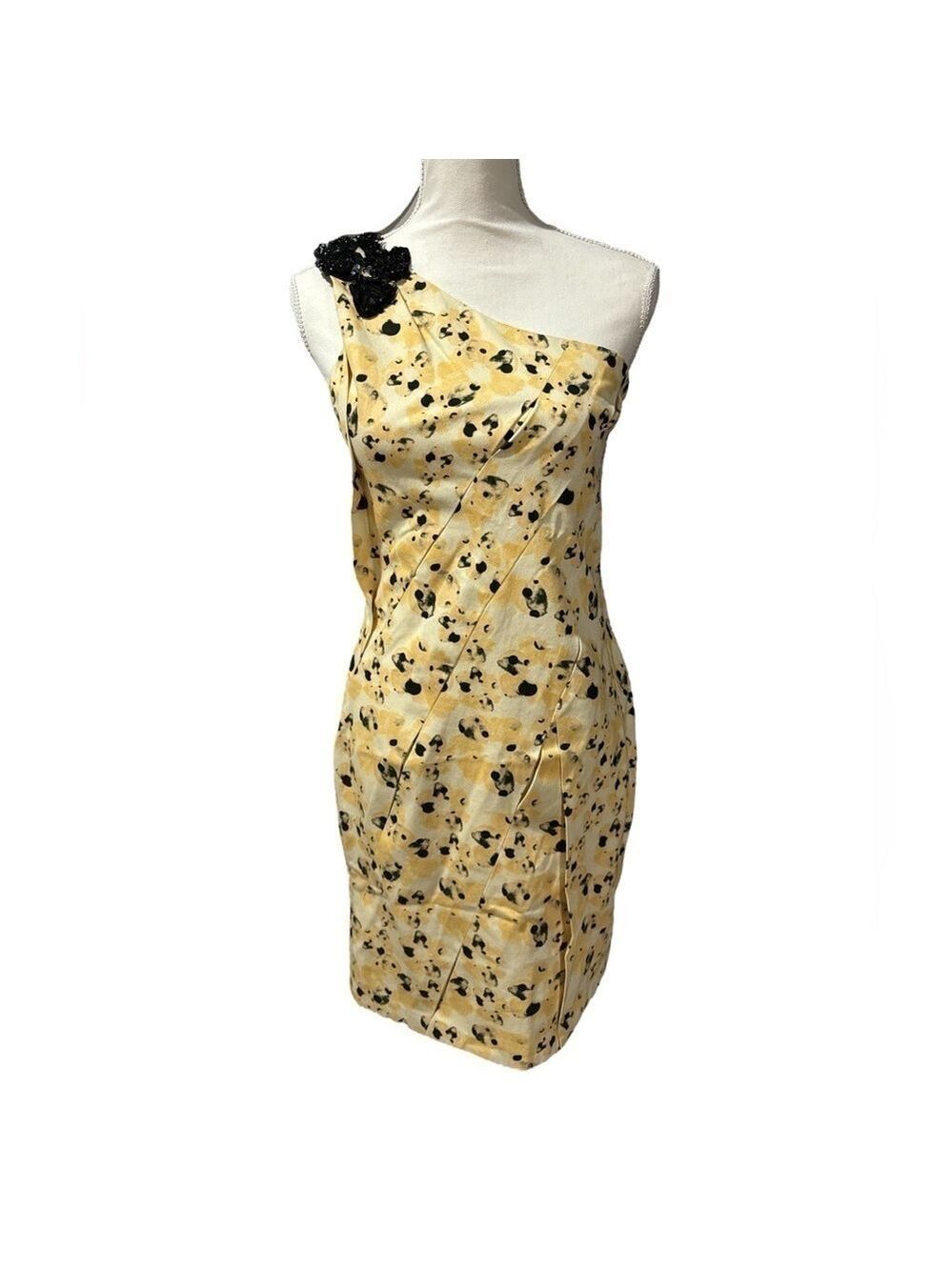 Vera Wang Lavender Label Pleated One Shoulder Poppy Floral Dress